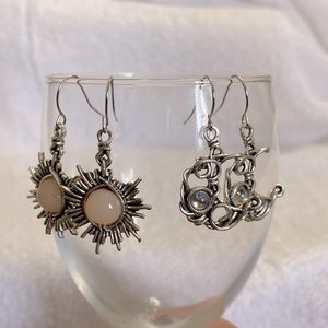 2 pr. Boho Sun Moon Drop Dangle Earrings Mix Match